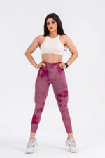 Seamless Tie-dye leggings patterned dark pink