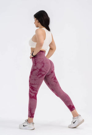 Seamless Tie-dye leggings patterned dark pink