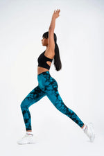 Seamless Tie-dye leggings petroleum green