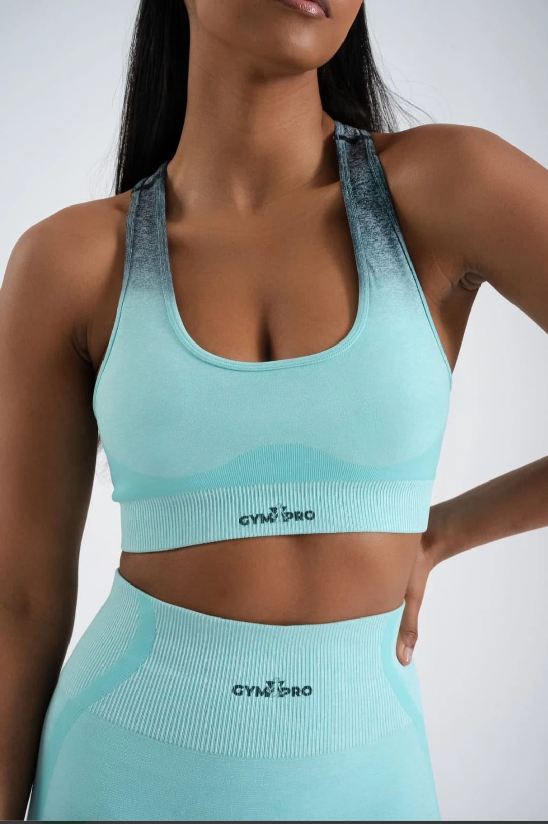 Seamless degrade leggings turquoise bra suite