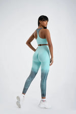 Seamless degrade leggings turquoise bra suite