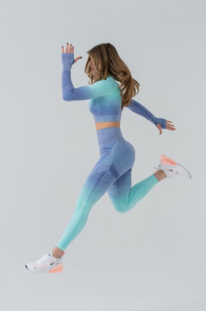 Seamless degrade leggings turquoise and blue suite