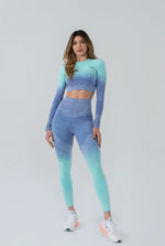 Seamless degrade leggings turquoise and blue suite