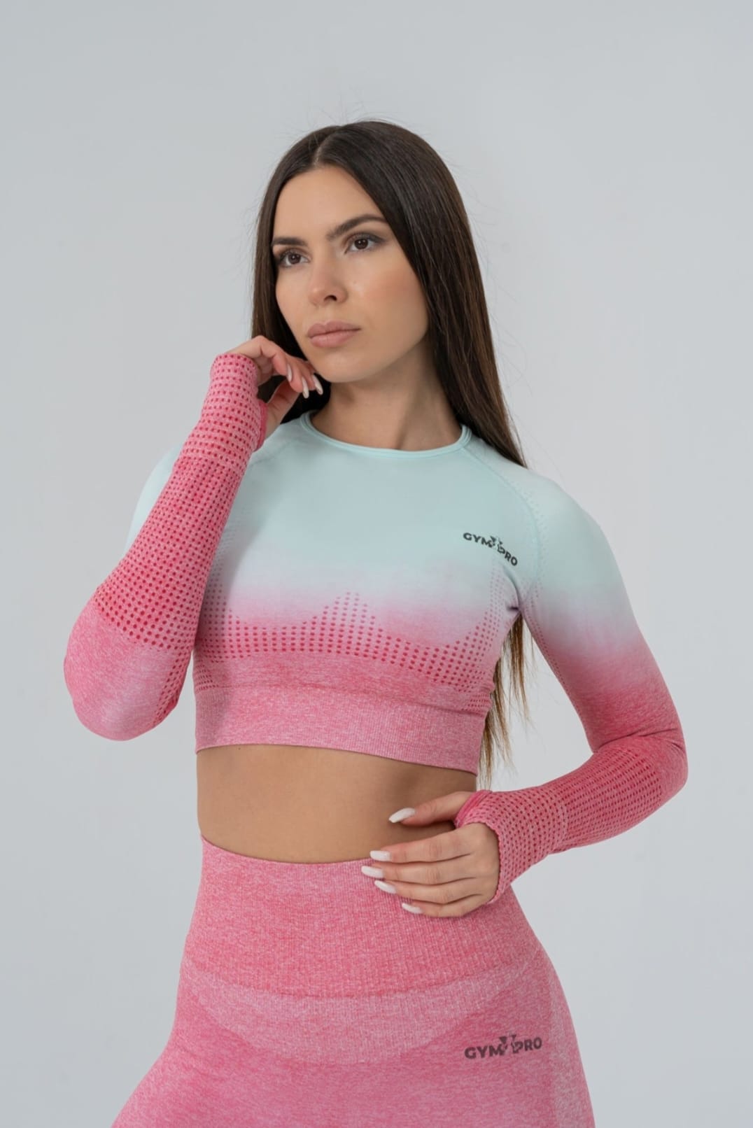 Seamless degrade leggings pink and wihte suite