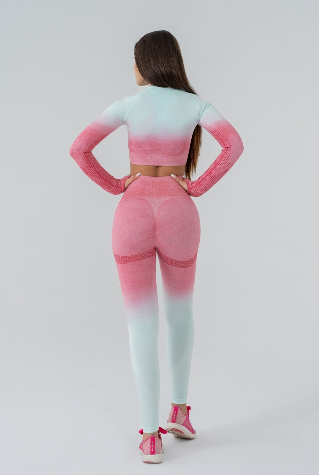 Seamless degrade leggings pink and wihte suite