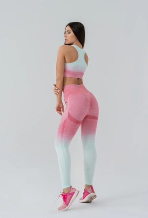 Seamless degrade leggings pink and wihte suite