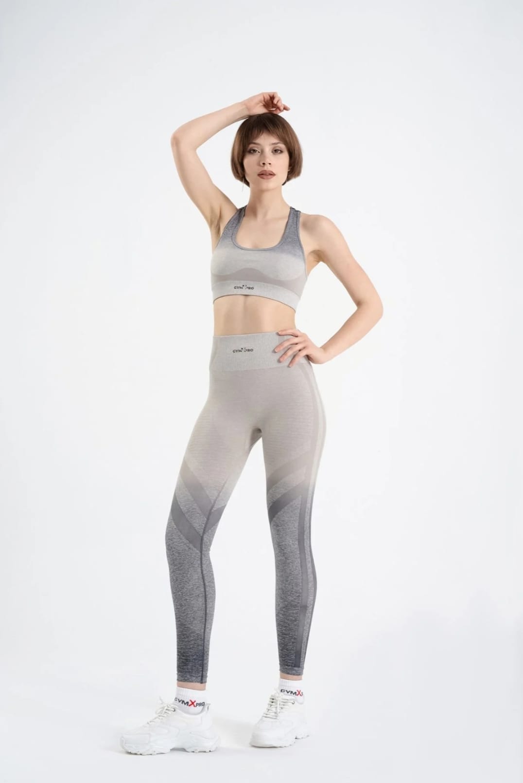 Seamless degrade leggings patterned gray and white suite bra