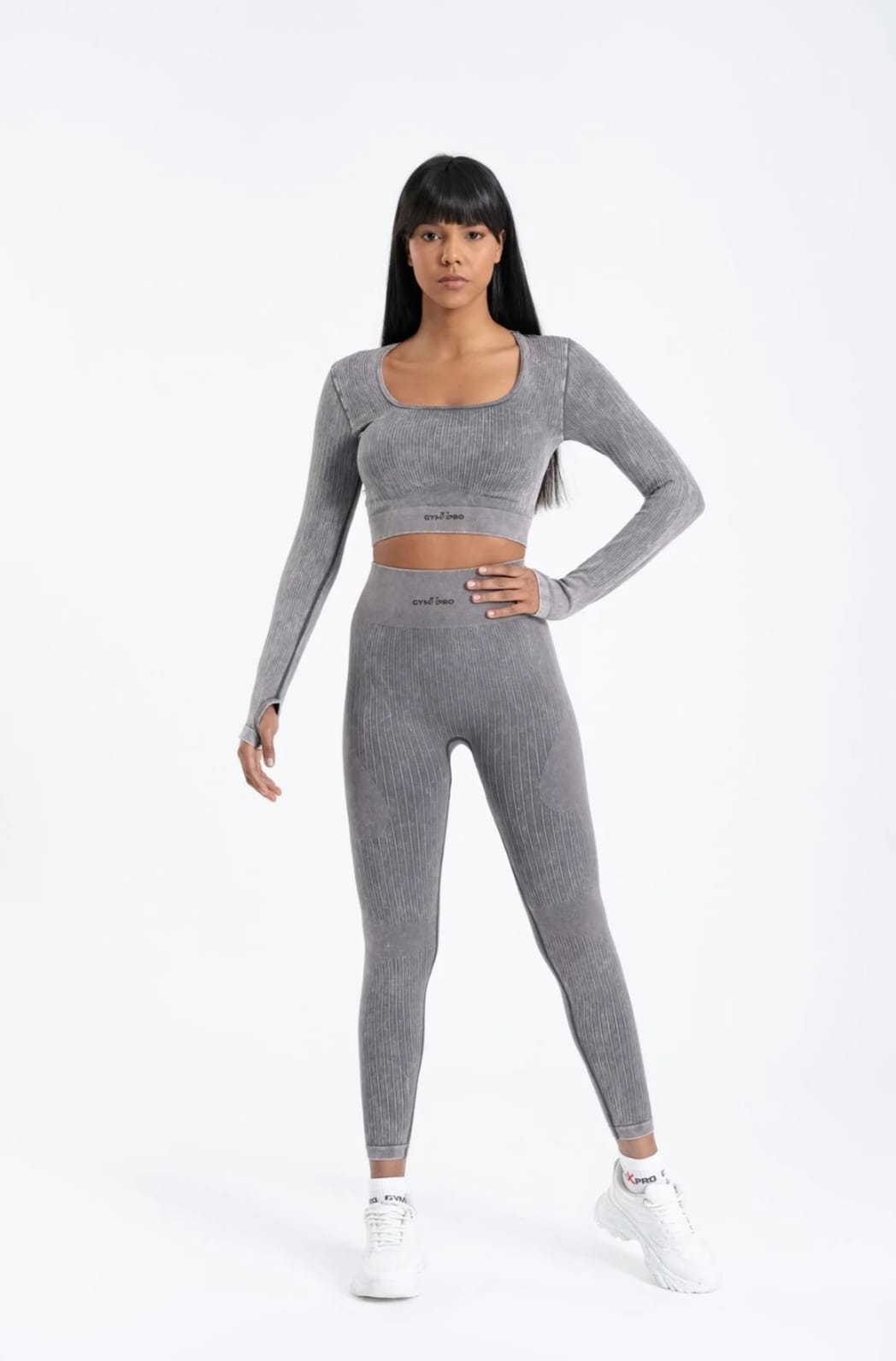 Seamless leggings suite striped gray