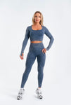 Seamless leggings suite blue with stripes