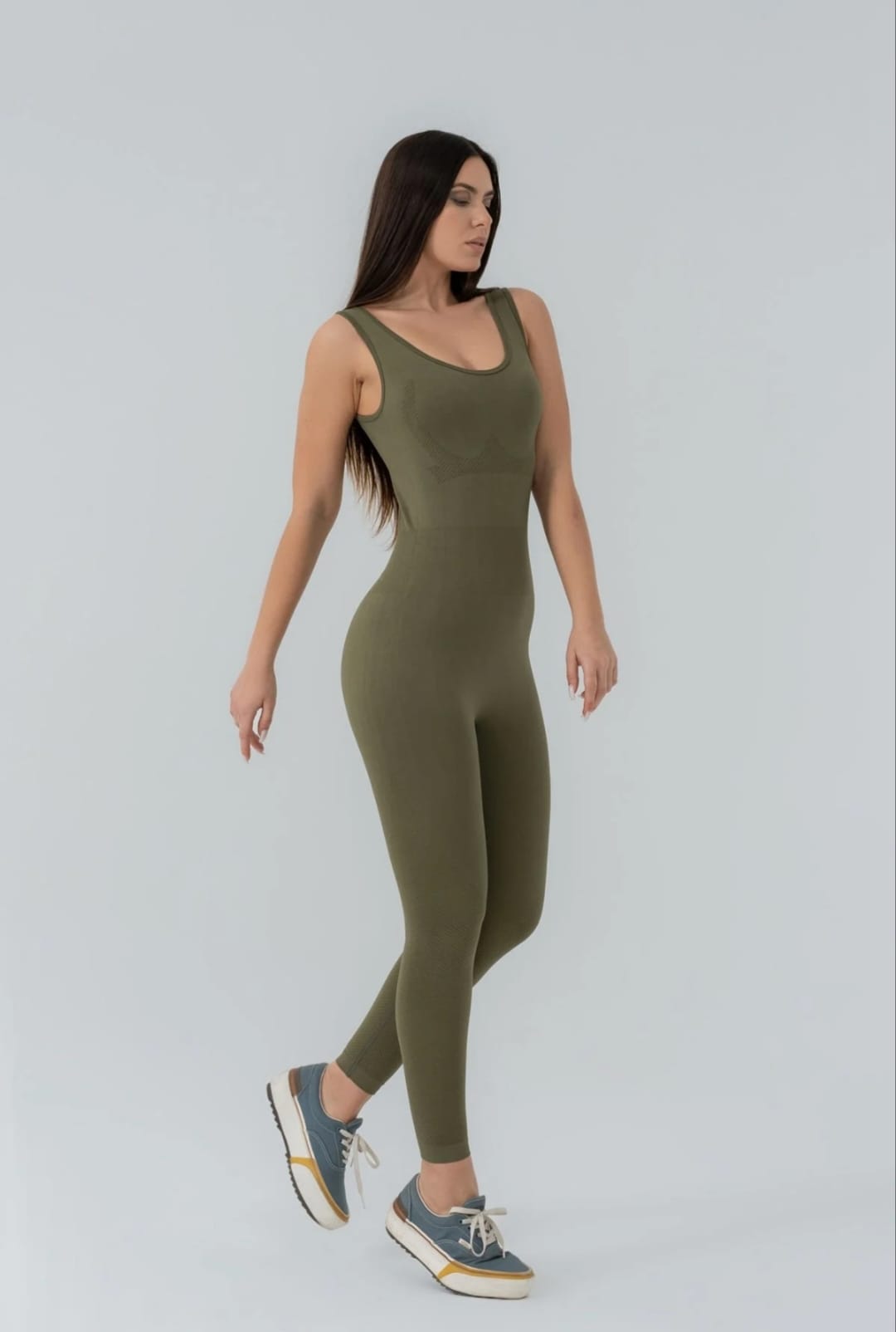 Seamless khaki green jumpsuit leggings