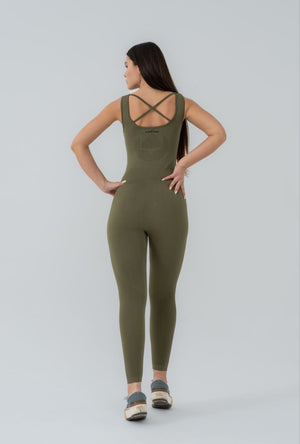 Seamless khaki green jumpsuit leggings