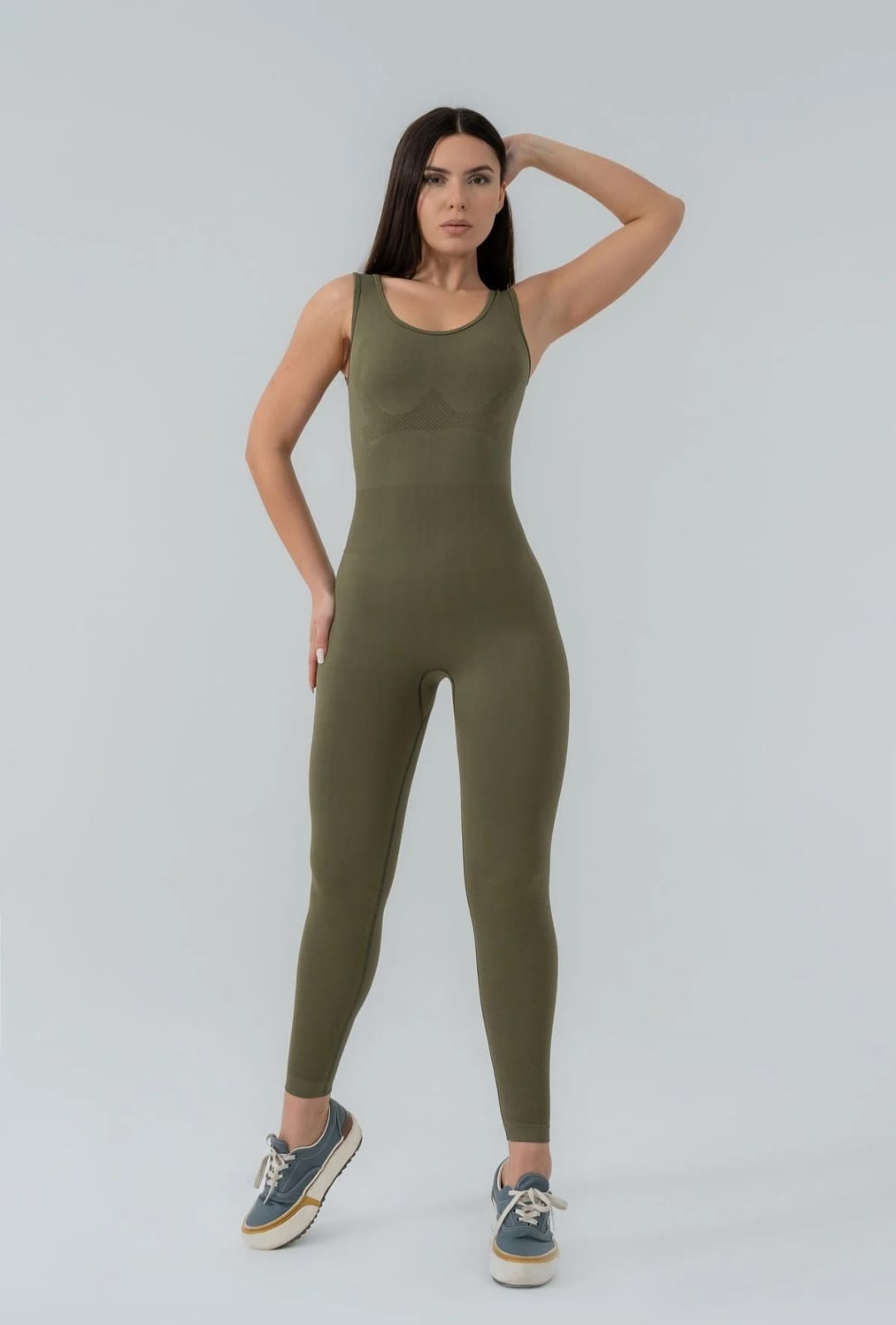 Seamless khaki green jumpsuit leggings