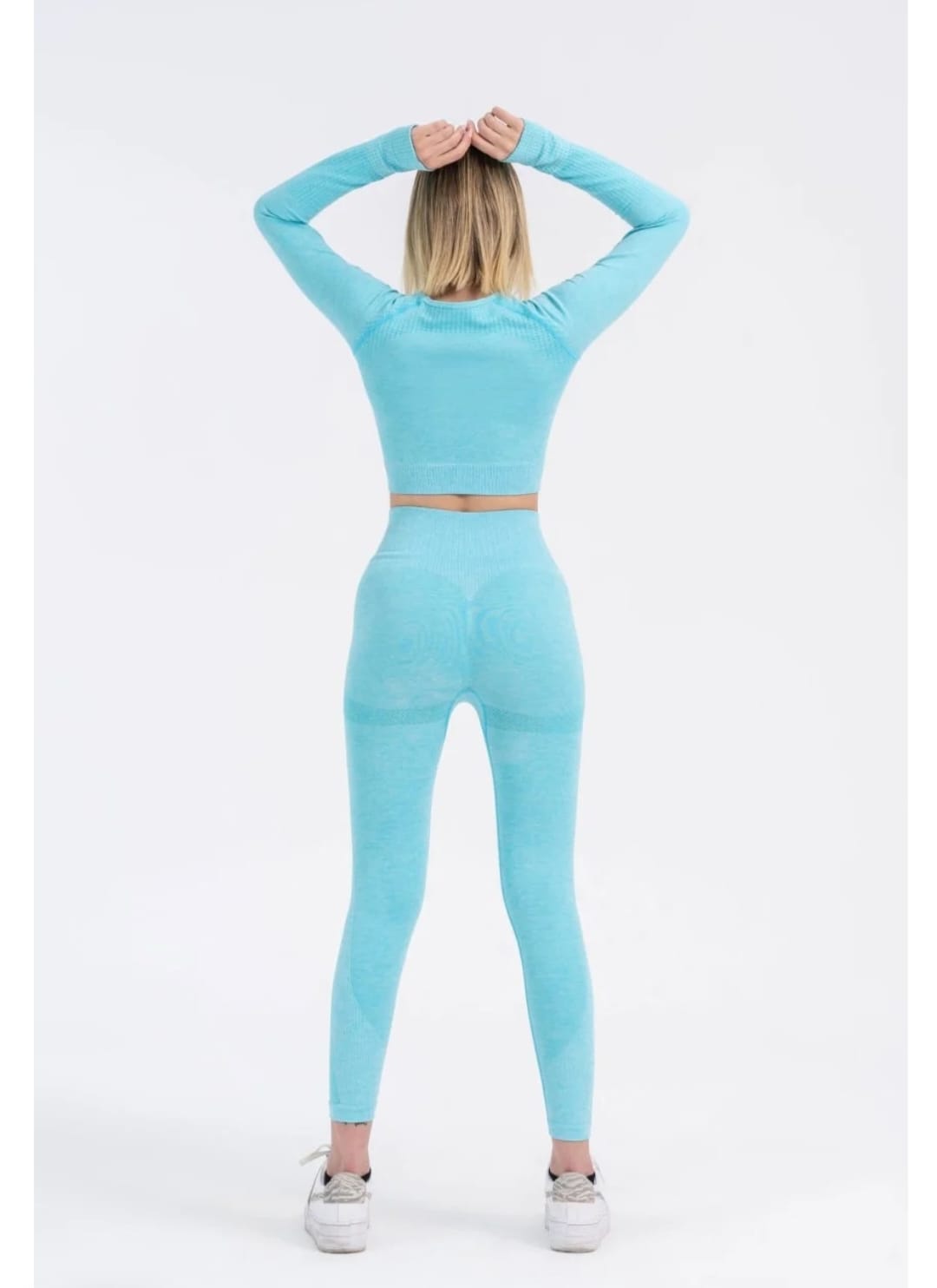 seamless powder blue push up high waist leggings set