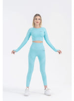 seamless powder blue push up high waist leggings set