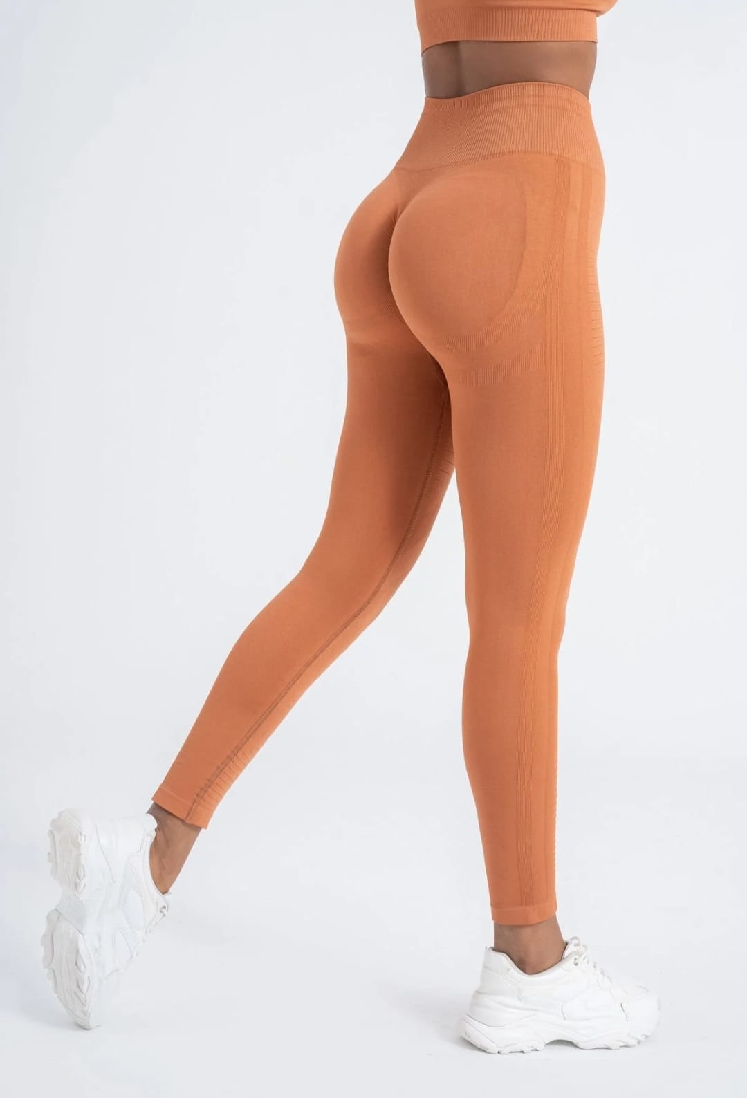 Orange Seamless 8/9 Length Leggings - Shaping Push-Up Technology