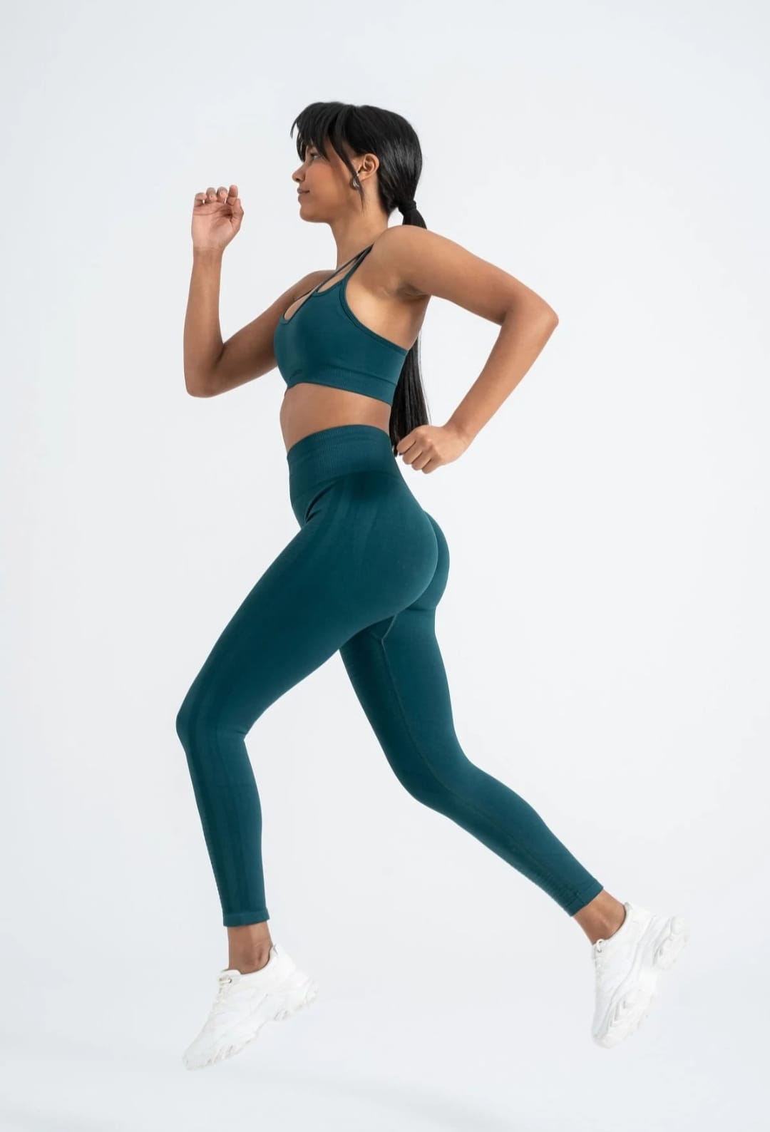 Petrol Green Shaping Seamless Leggings - 8/9 Length, High Stretch, and Push-Up Effect