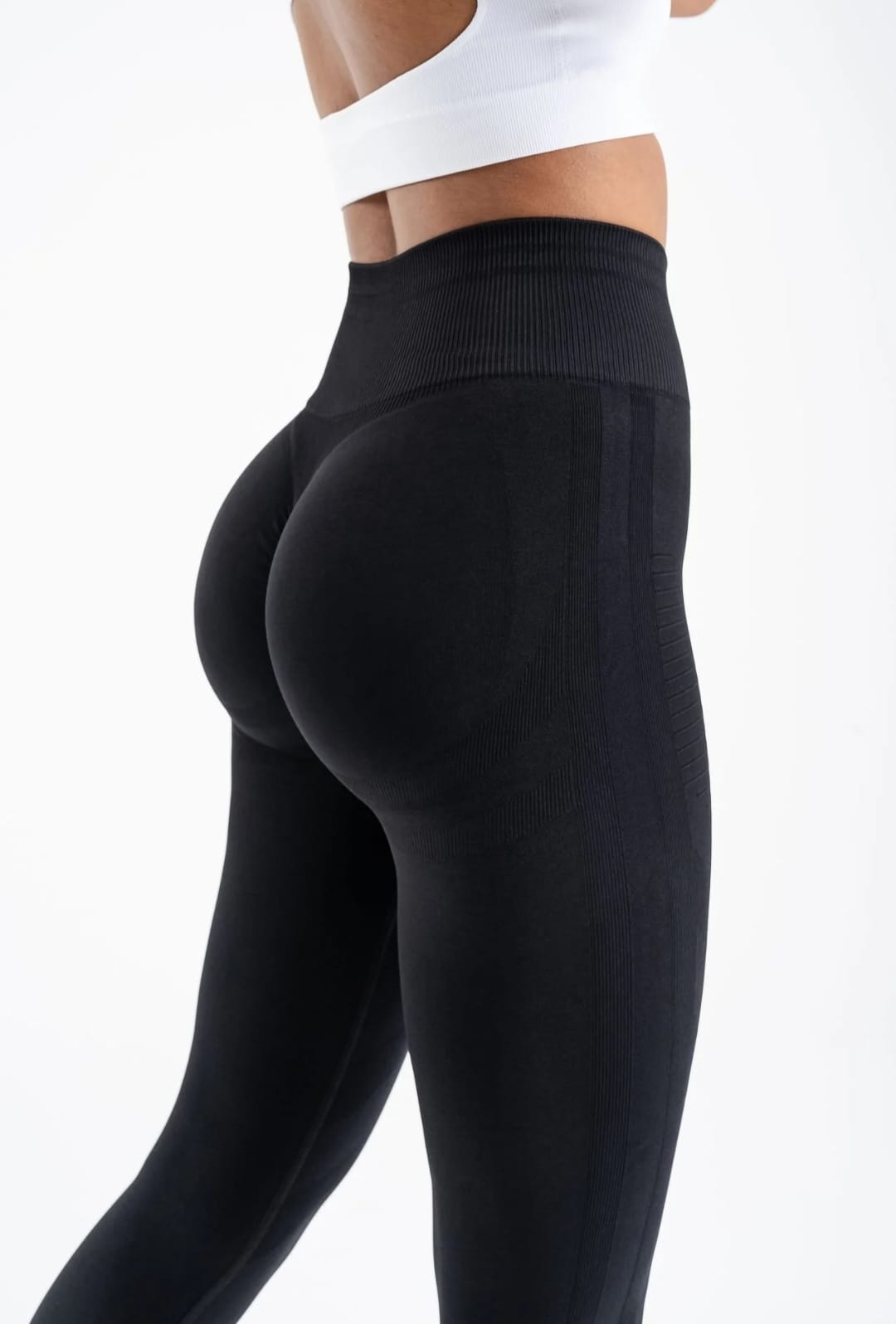 Black Shaping Seamless Leggings with Side Stripes - 8/9 Length and High Stretch