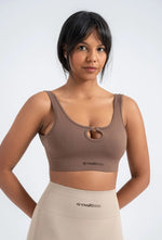 Milk Coffee Seamless Sports Bra - No Nipple Show, Stretchy, and Supportive