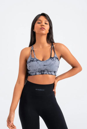 Batik Blue-Grey Seamless Sports Bra - High Stretch, Supportive, and No Nipple Show