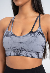 Batik Blue-Grey Seamless Sports Bra - High Stretch, Supportive, and No Nipple Show