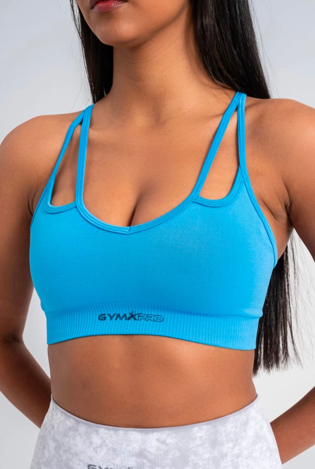 Light Blue Seamless Sports Bra - Trendy Design, Comfortable, and No Nipple Show