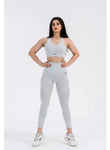 Light Grey Seamless Bra, Long Sleeve Crop & High-Waist 8/9 Leggings Set - Sculpting Fit and All-Day Comfort